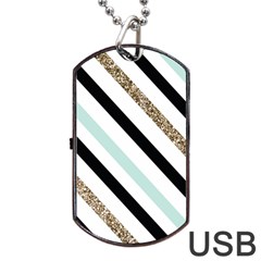 Pattern, Black, Blue, Gold, Lines, Stripes Dog Tag Usb Flash (one Side) by kyorashop23