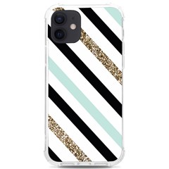 Pattern, Black, Blue, Gold, Lines, Stripes Iphone 12/12 Pro Tpu Uv Print Case by kyorashop23