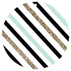 Pattern, Black, Blue, Gold, Lines, Stripes Uv Print Acrylic Ornament Round by kyorashop23