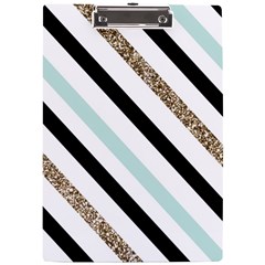 Pattern, Black, Blue, Gold, Lines, Stripes A4 Acrylic Clipboard by kyorashop23