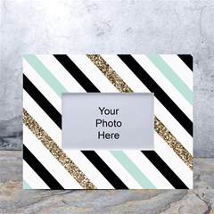 Pattern, Black, Blue, Gold, Lines, Stripes White Tabletop Photo Frame 4 x6  by kyorashop23