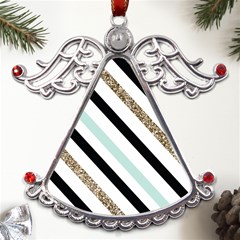 Pattern, Black, Blue, Gold, Lines, Stripes Metal Angel With Crystal Ornament