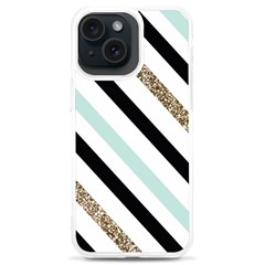 Pattern, Black, Blue, Gold, Lines, Stripes Iphone 15 Plus Tpu Uv Print Case by kyorashop23