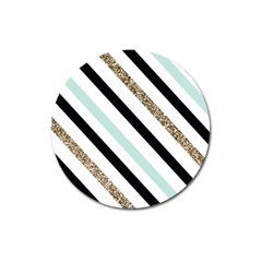 Pattern, Blue, Gold, Lines, Stripes Magnet 3  (round) by kyorashop23