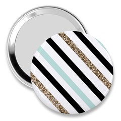 Pattern, Blue, Gold, Lines, Stripes 3  Handbag Mirrors by kyorashop23