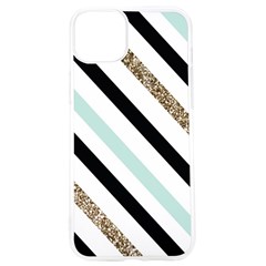 Pattern, Blue, Gold, Lines, Stripes Iphone 15 Pro Tpu Uv Print Case