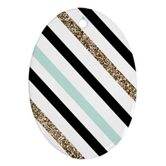 Pattern, Blue, Gold, Lines, Stripes Ornament (oval)