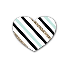 Pattern, Blue, Gold, Lines, Stripes Rubber Heart Coaster (4 Pack) by kyorashop23