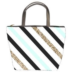 Pattern, Blue, Gold, Lines, Stripes Bucket Bag