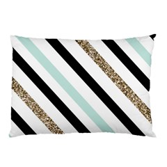 Pattern, Blue, Gold, Lines, Stripes Pillow Case by kyorashop23