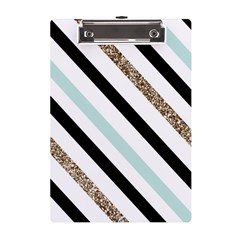 Pattern, Blue, Gold, Lines, Stripes A5 Acrylic Clipboard by kyorashop23