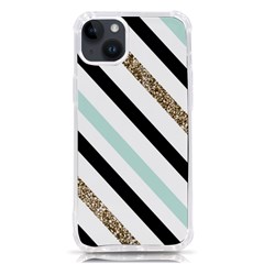 Pattern, Blue, Gold, Lines, Stripes Iphone 14 Plus Tpu Uv Print Case by kyorashop23