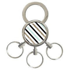 Pattern, Blue, Gold, Lines, Stripes 3-ring Key Chain by kyorashop23