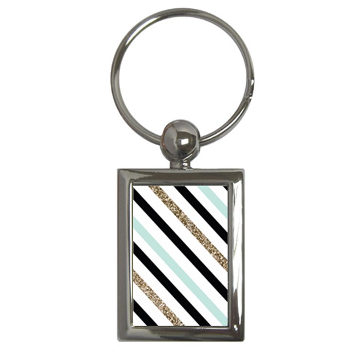 Pattern, Blue, Gold, Lines, Stripes Key Chain (Rectangle)