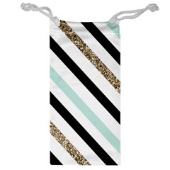 Pattern, Blue, Gold, Lines, Stripes Jewelry Bag