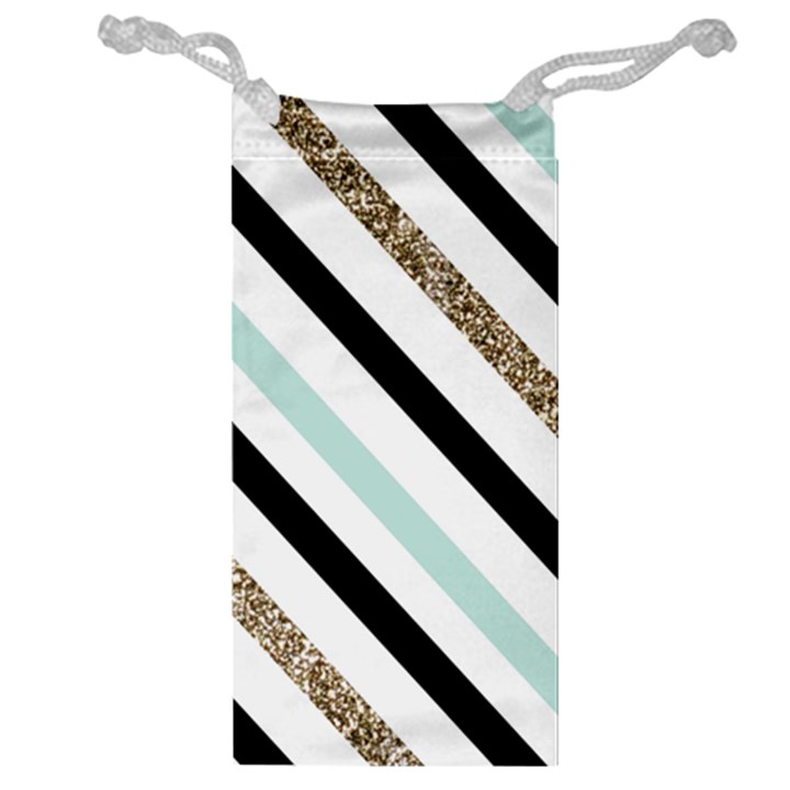 Pattern, Blue, Gold, Lines, Stripes Jewelry Bag