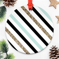 Pattern, Blue, Gold, Lines, Stripes Round Ornament (two Sides)