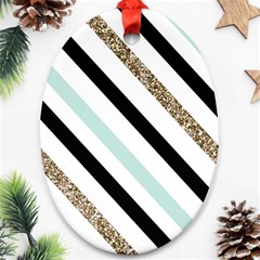 Pattern, Blue, Gold, Lines, Stripes Oval Ornament (two Sides)