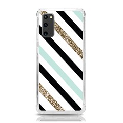 Pattern, Blue, Gold, Lines, Stripes Samsung Galaxy S20 6 2 Inch Tpu Uv Case by kyorashop23