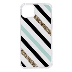 Pattern, Blue, Gold, Lines, Stripes Iphone 14 Plus Tpu Uv Print Case by kyorashop23