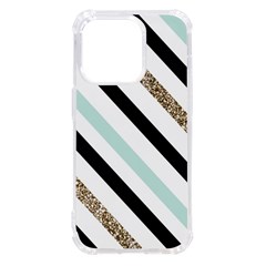 Pattern, Blue, Gold, Lines, Stripes Iphone 14 Pro Tpu Uv Print Case by kyorashop23