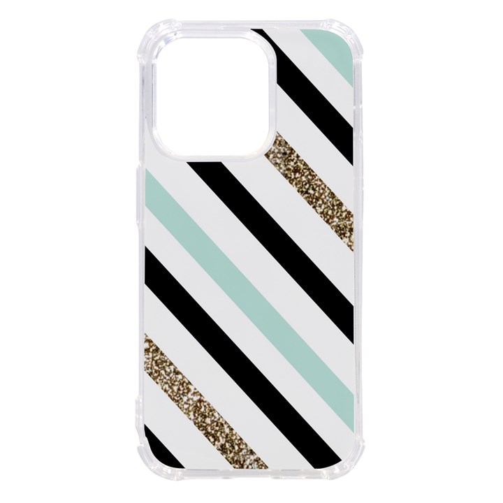 Pattern, Blue, Gold, Lines, Stripes iPhone 14 Pro TPU UV Print Case