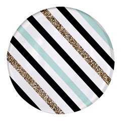 Pattern, Blue, Gold, Lines, Stripes Round Glass Fridge Magnet (4 Pack) by kyorashop23