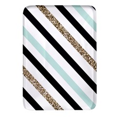 Pattern, Blue, Gold, Lines, Stripes Rectangular Glass Fridge Magnet (4 Pack) by kyorashop23