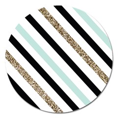 Pattern, Blue, Gold, Lines, Stripes Magnet 5  (round) by kyorashop23