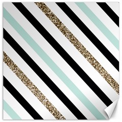 Pattern, Blue, Gold, Lines, Stripes Canvas 16  X 16  by kyorashop23