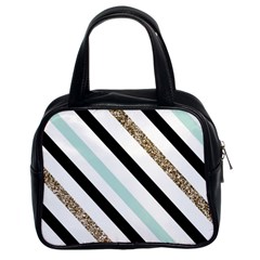 Pattern, Blue, Gold, Lines, Stripes Classic Handbag (two Sides) by kyorashop23