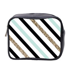 Pattern, Blue, Gold, Lines, Stripes Mini Toiletries Bag (two Sides) by kyorashop23