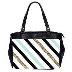 Pattern, Blue, Gold, Lines, Stripes Oversize Office Handbag (2 Sides) by kyorashop23