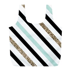 Pattern, Blue, Gold, Lines, Stripes Full Print Recycle Bag (l)