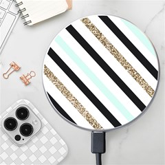 Pattern, Blue, Gold, Lines, Stripes Wireless Fast Charger(white) by kyorashop23