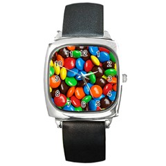 Colorful Candy Background, Close-up Square Metal Watch by kyorashop23