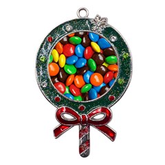 Colorful Candy Background, Close-up Metal X mas Lollipop With Crystal Ornament