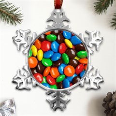 Colorful Candy Background, Close-up Metal Small Snowflake Ornament by kyorashop23