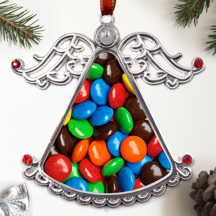 Colorful Candy Background, Close-up Metal Angel with Crystal Ornament