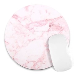 Pink Marble, Gold, Marble, Pattern, Pink, Rose Round Mousepad by kyorashop23