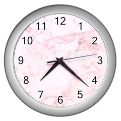 Pink Marble, Gold, Marble, Pattern, Pink, Rose Wall Clock (silver) by kyorashop23