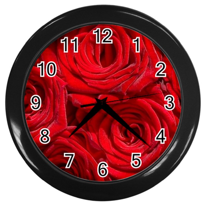 Red Roses , Flowers, Red Roses Wall Clock (Black)