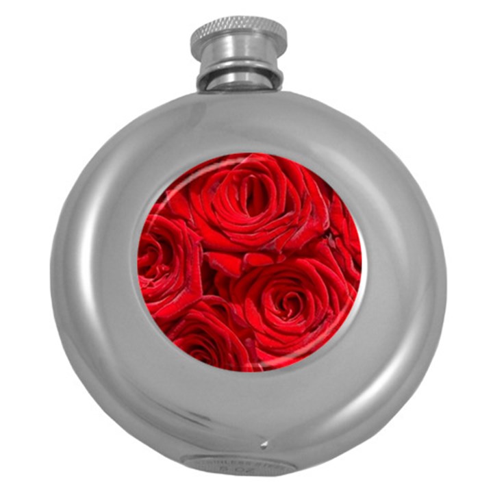 Red Roses , Flowers, Red Roses Round Hip Flask (5 oz)