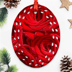 Red Roses , Flowers, Red Roses Oval Filigree Ornament (two Sides)