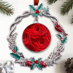 Red Roses , Flowers, Red Roses Metal X mas Wreath Holly Leaf Ornament