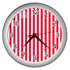 Red Stripes, Texture, Sticker, Wall Clock (Silver)