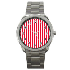 Red Stripes, Texture, Sticker, Sport Metal Watch