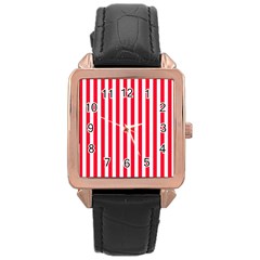 Red Stripes, Texture, Sticker, Rose Gold Leather Watch 