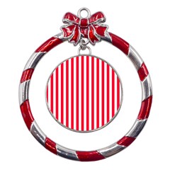 Red Stripes, Texture, Sticker, Metal Red Ribbon Round Ornament