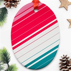 Red White Teal Stripes Ornament (oval)